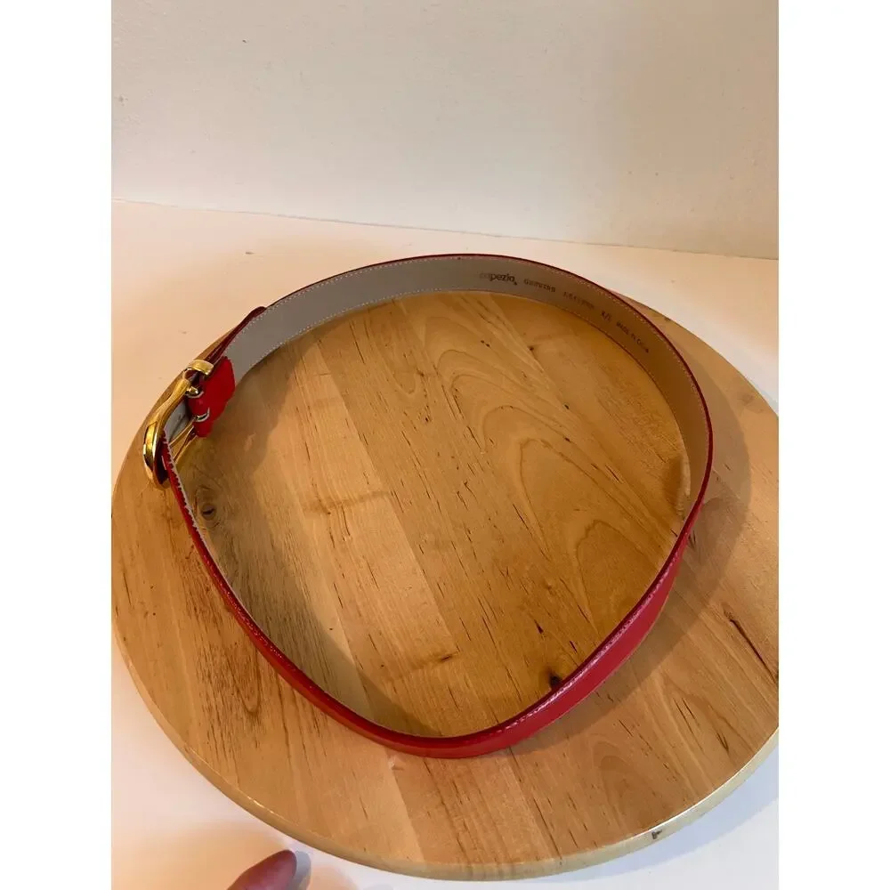 Vintage 90s Capezio Red Genuine Leather Gold Buckle Belt Size Large